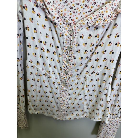 Free People Kissin Kate Top XS Floral Sweetheart Pearl Snap Coquette Milkmaid - Picture 5 of 9